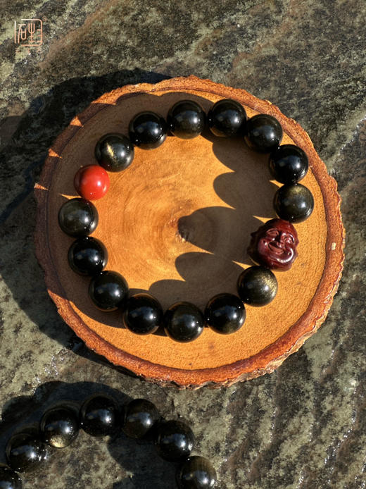 三生石禅.小叶紫檀木四面佛➕金曜石设计手链 商品图1