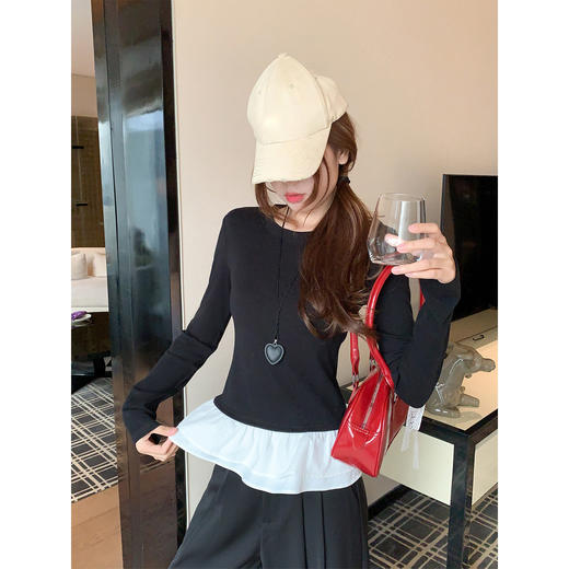 <曾小咸推荐>韩系假两件T恤女长袖上衣 商品图3