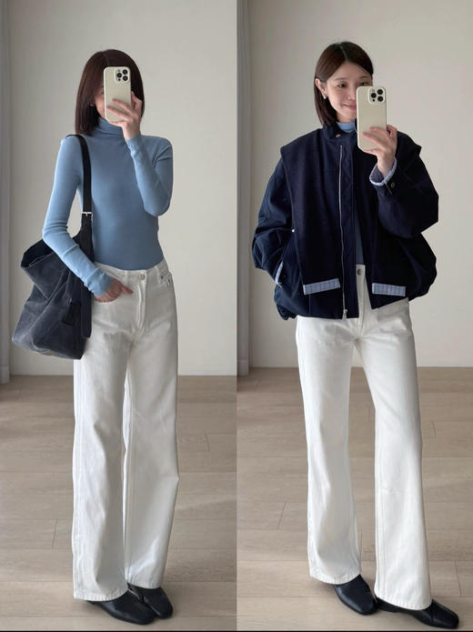 【周末秒杀 直接调价 下单即可】小禾 米白色 加绒加厚 直筒 阔腿裤 白牛 牛仔裤 商品图1