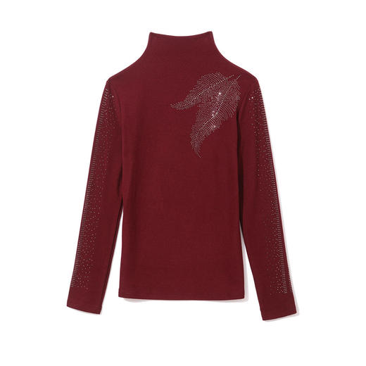 KQL E37M2962时尚百搭大码T恤纯色德绒加厚高领烫钻长袖打底衫 商品图2