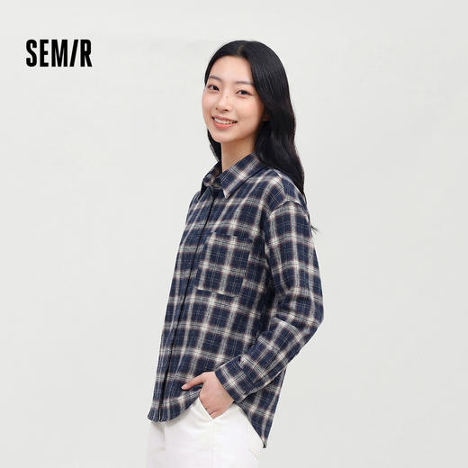 商场同款|森马长袖衬衫女春中长款oversize格纹2026新款潮流衬衣 商品图1