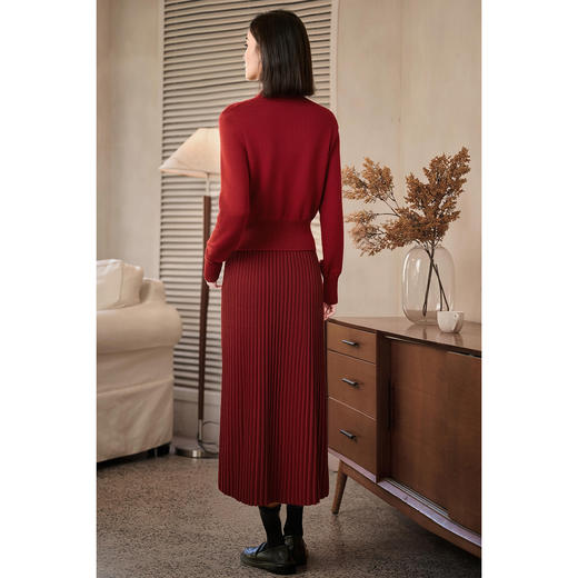 羊毛兔毛混纺针织衫 米思阳2025冬新款新年休闲红色蕾丝拼接单排扣针织衫毛衣女6047 商品图2