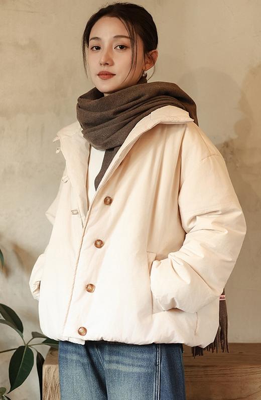 冬季棉服砂洗休闲夹棉素素文艺大气棉服 商品图4