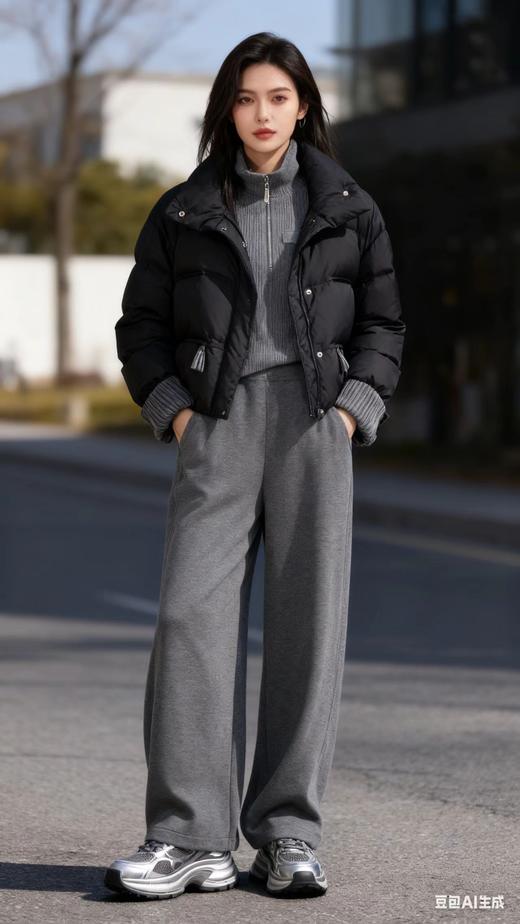 580322条纹翻边袖短款羽绒服 商品图0