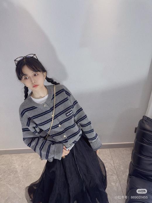 miumi*双层针织徽标贴片条纹开衫 商品图8
