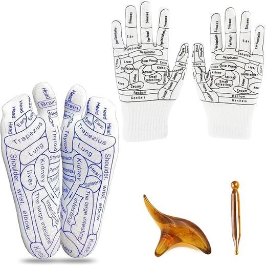 反射疗法按摩4件套 手部足部穴位按摩袜 定位压力点 促进按摩缓解疼痛 商品图0