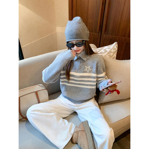 <曾小咸推荐> 2.5 现货秒杀 ！微信超特价！翻领纹毛针织衫 日常199.99 立减110 秒杀89.99！！ 商品图2