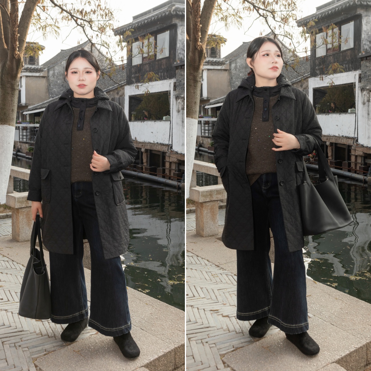 现货！24小时内发货【绗缝棉服】黑色中长款，整件衣服素净不单调，实穿性极高！小棉衣非常实用，初冬单穿，深冬可以加羽绒马甲，宽松版型，可以塞得下各种厚毛衣！面料99.3%聚酯纤维0.7%氨纶，厚度适中