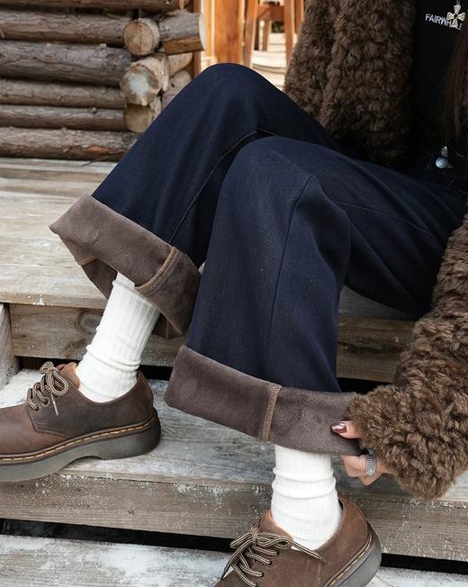 二店y 【68201 】防褪色抗皱~ 丹宁蓝 加绒四面弹高腰显瘦抗皱微喇牛仔裤 商品图8