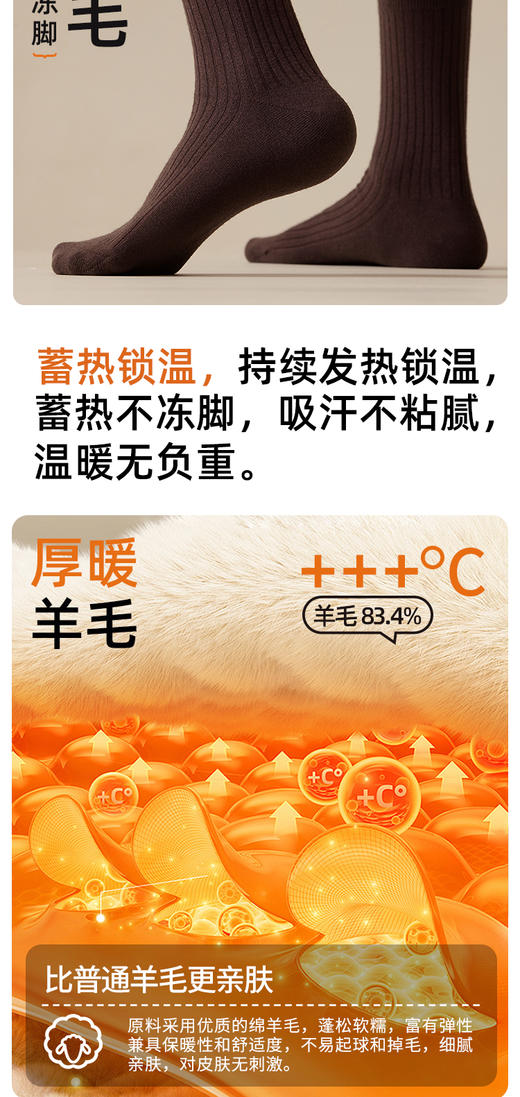 【多妈团购 袜子姑姑80%纯羊毛双针袜 男袜3双装】83.4%精选羊毛，商务男士秋冬必备!锁温蓄热 保暖干爽不闷脚!运动不磨泡竖螺纹弹力口--保暖不勒脚-远帆针织 商品图6
