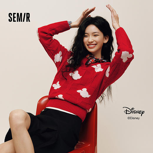 森马迪士尼合作系列毛衣女春绞花提花圆领上衣女生趣味个性套头衫 商品图0