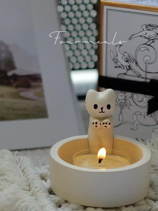 陶瓷款 可爱卡通猫咪桌面烛台 取暖喵创意摆件 家居装饰品 商品图1