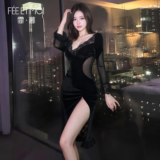 【情趣内衣】霏慕 欲望缠身深V拼接连衣裙ZY193 商品图2