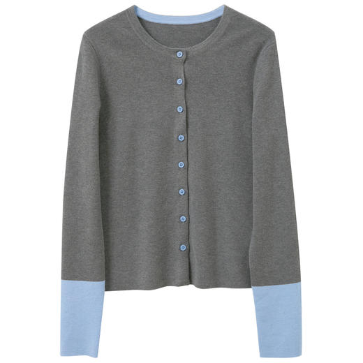 三彩2026春季新款圆领针织衫简约撞色长袖开衫外套显瘦M 商品图4