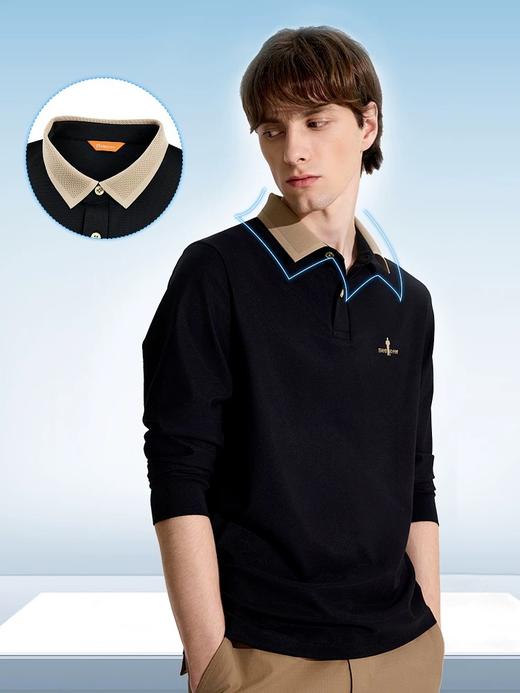 点此购买 比音勒芬秋冬季男士加绒螺纹领长袖POLO衫 ss 338206 商品图6