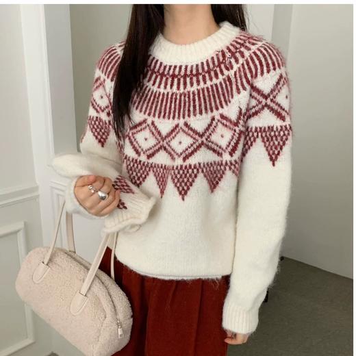 撞色费尔岛（赠送帽子）圆领毛衣2625 商品图2