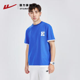 回力圆领短袖男夏季2025新款纯棉体恤宽松衣服男士半袖假两件t恤