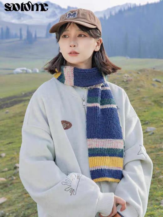 早乙女惠子saotome/STMWJ244514/油画条纹马海毛条纹提花围巾 商品图3