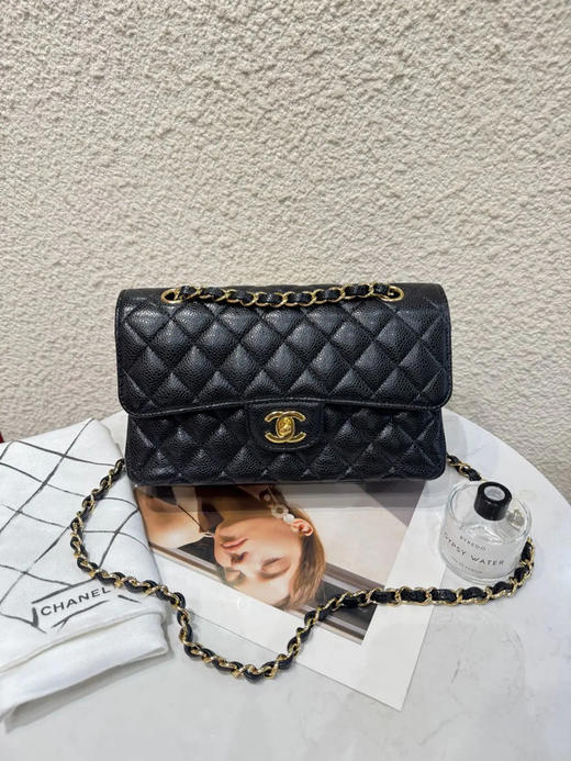 Chanel CF 小号 黑金 荔枝纹牛皮 单肩包 商品图0