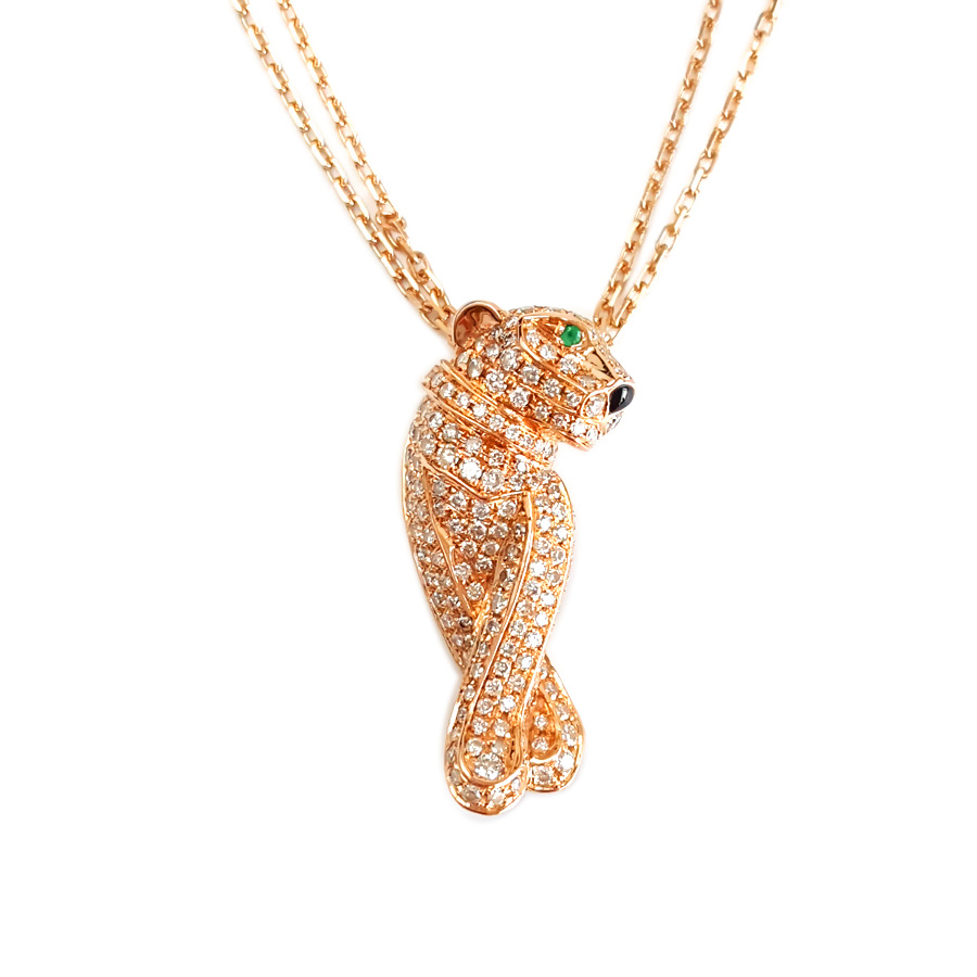 【天然正品】AU750玫瑰金时尚经典定制款满钻豹子造型吊坠项链吊坠：28.2*13.3*8.6MM / 项链：46CM（长度可调节） 071225NJS29