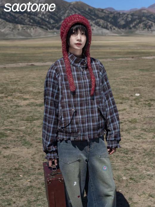 早乙女惠子saotome/STMWT14907/磨毛格纹打揽哈灵顿夹克 商品图1