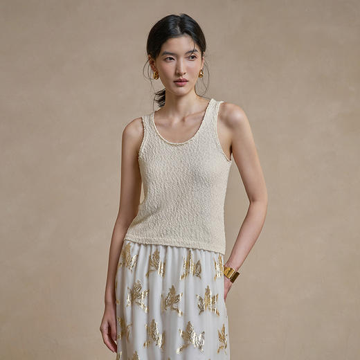 【林栖设计小店】柔光纾影|米白纯棉毛织吊带背心2026早春新款百搭上衣女1961257 商品图0