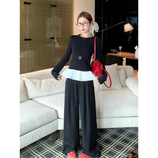 <曾小咸推荐>韩系假两件T恤女长袖上衣 商品图4