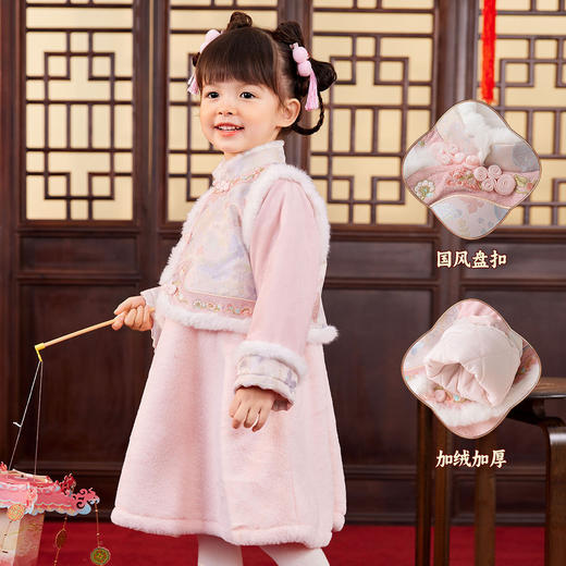 嘟嘟家女童中国风拜年服女宝宝汉服裙子儿童红色新年周岁礼服童装F4DHF015 商品图2