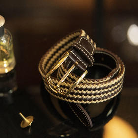 奢华风格：男士苎麻小牛皮混合编织时尚休闲裤皮带