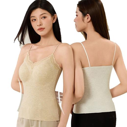 【69.9元拍2件】带胸垫性感V领蕾丝羊绒蚕丝保暖背心 秋冬季无痕内搭打底保暖吊带背心 商品图4