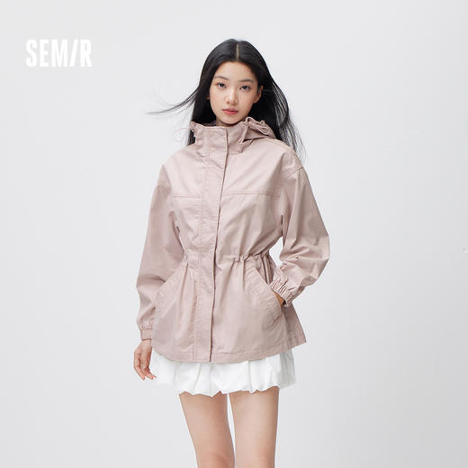 森马牛仔外套女春季中长款宽松做旧连帽落肩收腰夹克女生复古衣服 商品图1