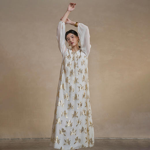 【林栖设计小店】 花影鎏光|真丝连衣裙剪花绡钉珠2026早春新款长裙子女1961087 商品图1
