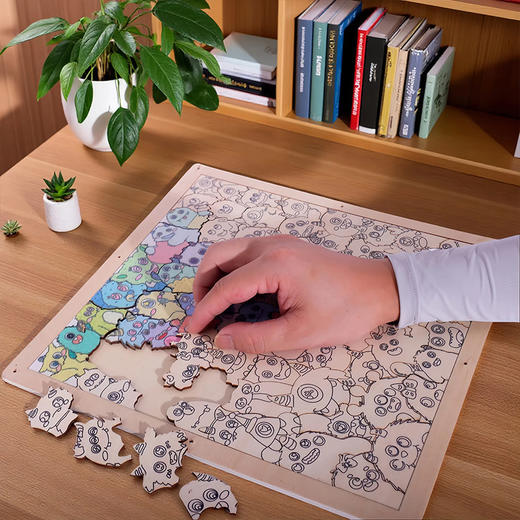 小猫猫咪木质diy拼图手绘涂色手工相框摆件儿童卡通异形拼图玩具 商品图4