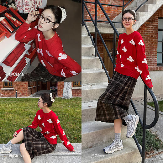 森马迪士尼合作系列毛衣女春绞花提花圆领上衣女生趣味个性套头衫 商品图4