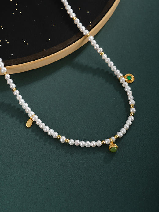 子佩集【翠纳福祥】银S925珍珠项链【QNX0017】3mm珠纳福碧玉镀金2512 商品图0
