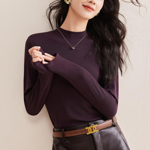 「自」全新升级【铂金会员119/天猫159/差价40】(11320)洛诗琳天丝羊毛面膜T2026早春气质纯色长袖立领正肩上衣女 商品图3