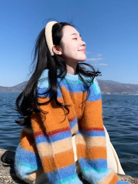 Steve Sandro快乐橘子海盐彩虹拉毛羊毛衫