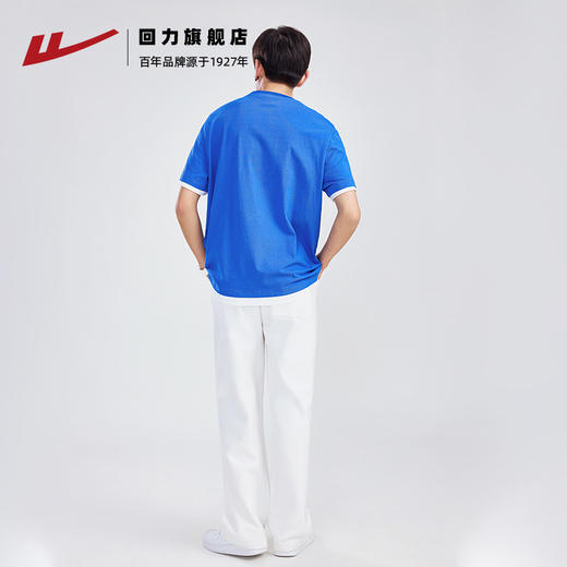 回力圆领短袖男夏季2025新款纯棉体恤宽松衣服男士半袖假两件t恤 商品图3