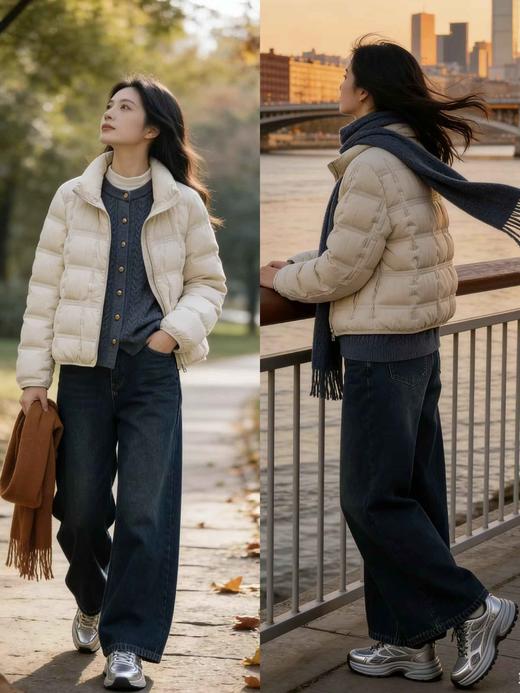 586119时尚短款拉链立领轻羽绒服 商品图11