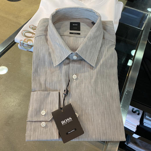 定制款 HUGO BOSS 男黑标春秋修身棉麻混纺商务休闲正装长袖衬衫 商品图0