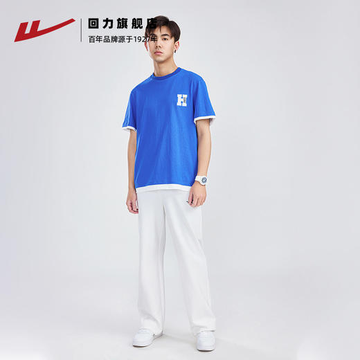 回力圆领短袖男夏季2025新款纯棉体恤宽松衣服男士半袖假两件t恤 商品图2