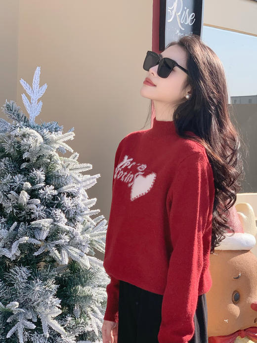 【百图lulu定制】【星恋毛衣】美丽诺羊毛混纺 字母 爱心 钉珠装饰 软糯毛衣 商品图5