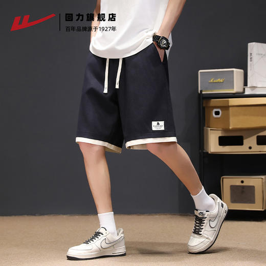 回力短裤男2025夏季新款假两件裤子美式潮牌休闲宽松黑色五分裤薄 商品图1