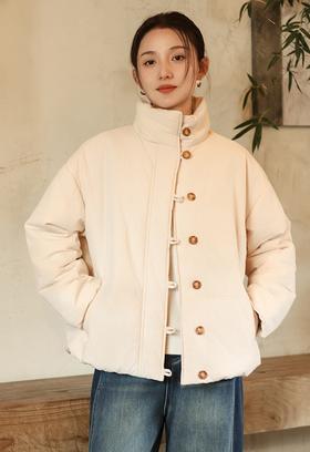 冬季棉服砂洗休闲夹棉素素文艺大气棉服