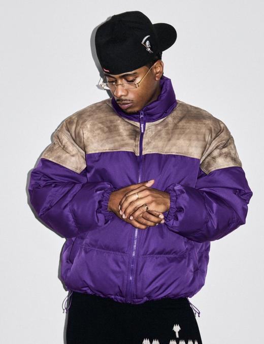 Supreme  25FW LEATHER YOKE PUFFER JACKET皮革拼接拉链羽绒服外套 商品图0