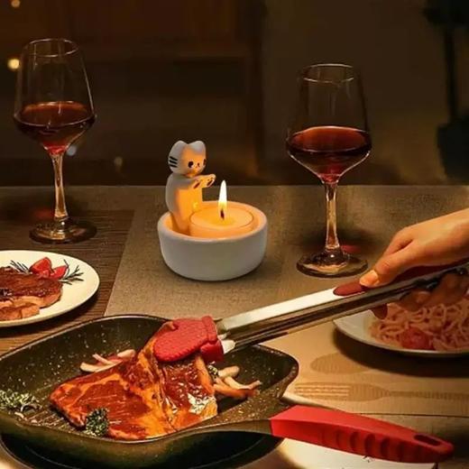 陶瓷款 可爱卡通猫咪桌面烛台 取暖喵创意摆件 家居装饰品 商品图3