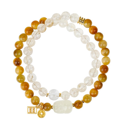 富贵多宝水晶手串双圈叠戴白水晶虎晴石多宝貔貅手持珠 商品图3