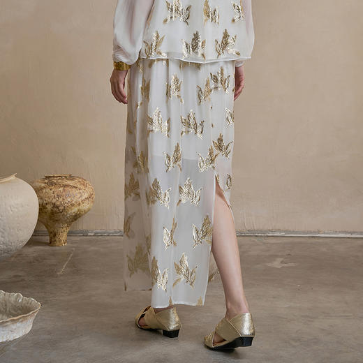 【林栖设计小店】花影鎏光|米白色半身裙抽褶宽松显瘦2026早春新款裙子女1961088 商品图4