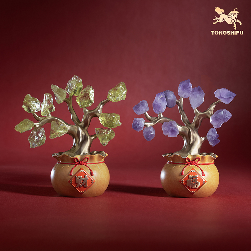 铜师傅《水晶树》工位办公桌招财水晶发财树 家居装饰工艺品礼物