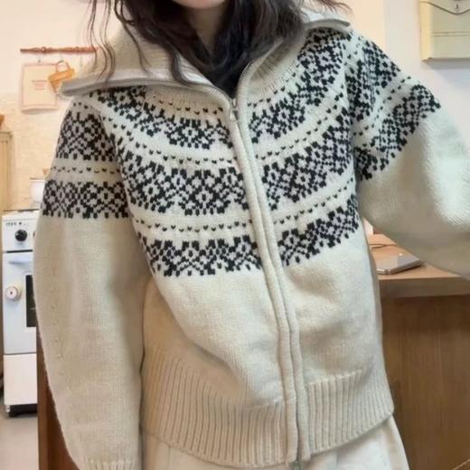 双拉链大翻领提花毛衣开衫2572 商品图4